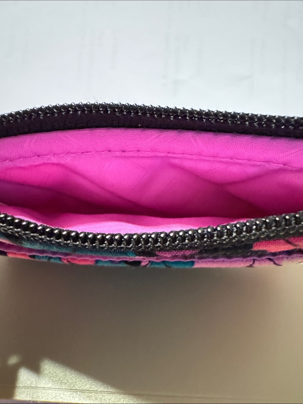 Vera Bradley Pink, Teal & Black Quilted Floral Mini Cosmetic Pouch - Picture 3 of 3